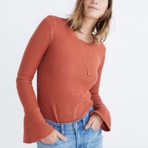 Madewell Ruffle Cuff Ribbed Top Burnt Orange